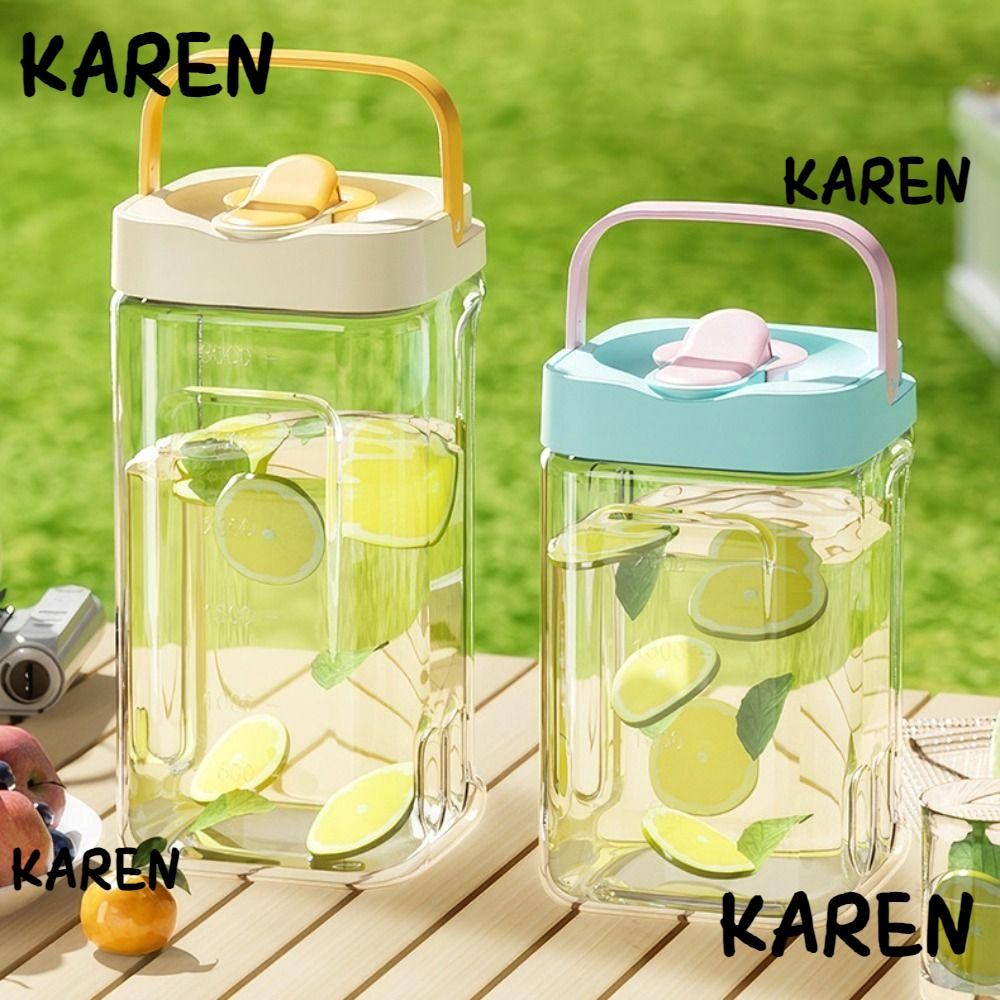 KAREN ตู้เย็นกาต้มน้ําเย็น, ขวดน้ําพกพาความจุขนาดใหญ่พร้อมก๊อกน้ํา, ทนทาน 2.5L/3.5L เหยือกน้ําโปร่งใส Outdoor Camping