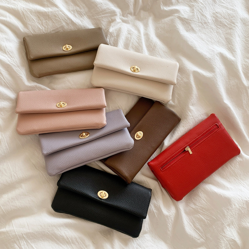 สีทึบผู้หญิงระดับไฮเอนด์กระเป๋าสตางค์ยาวหลายบัตรกรณีความจุขนาดใหญ่หัวเข็มขัดเหรียญเงินสดกระเป๋าสตางค์