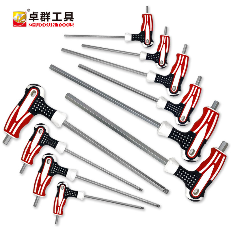 หัวแบน Ball Head T-Type Allen ประแจ Walk Cane T-Type Allen มือเครื่องมือยาง 2 สี Chrome Vanadium เหล