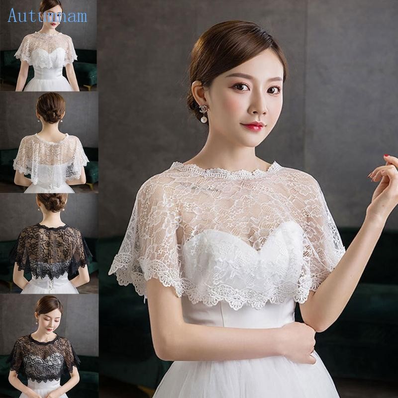Autu ผู้หญิงดอกไม้ลูกไม้ผ้าคลุมไหล่ห่อแต่งงานเจ้าสาว Bolero Cover Up Tulle Shrug Cape