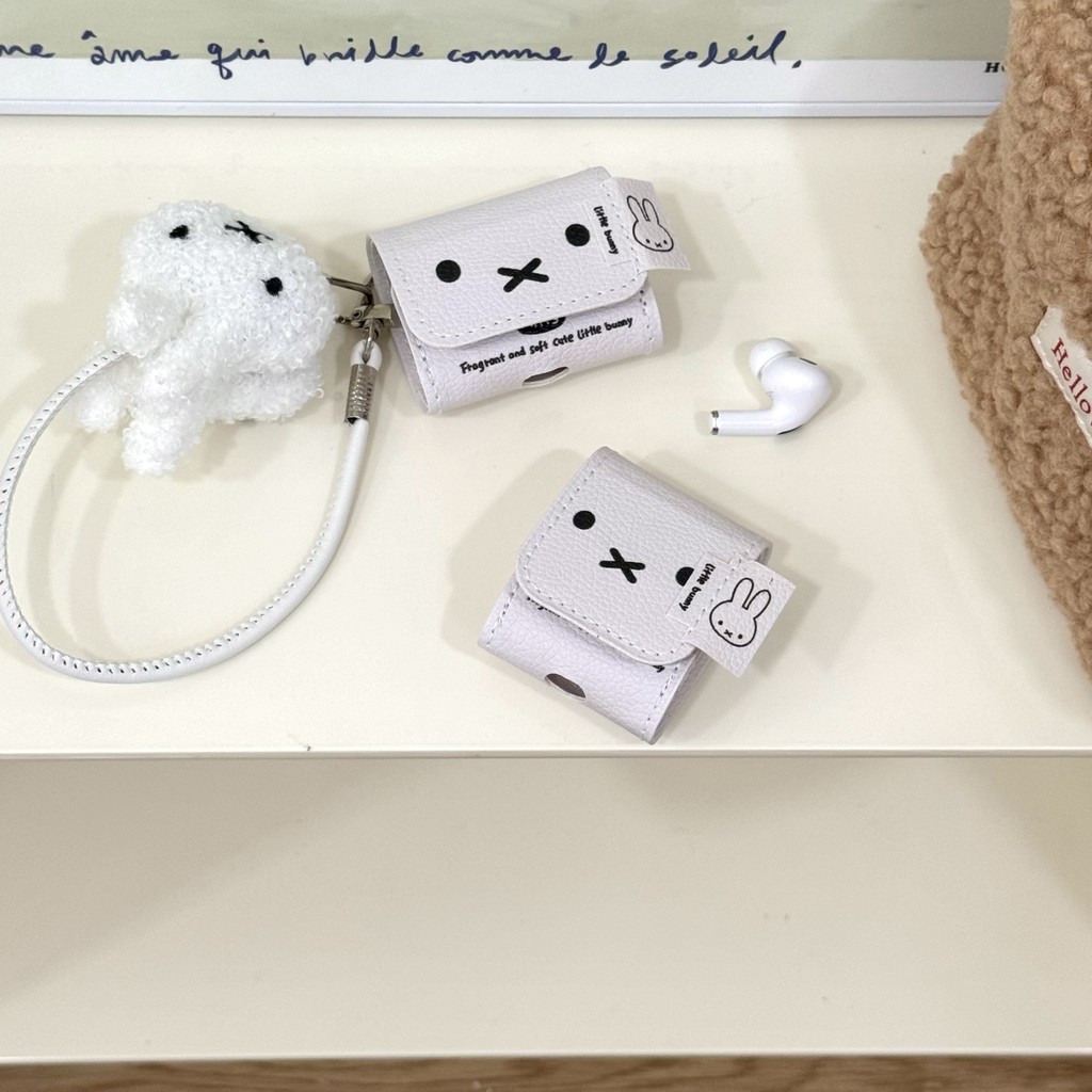สีขาว Miffy Rabbit Face PU หูฟังสําหรับ AirPods 1 2 3 4 Pro 1 2 หูฟัง Rotective Case