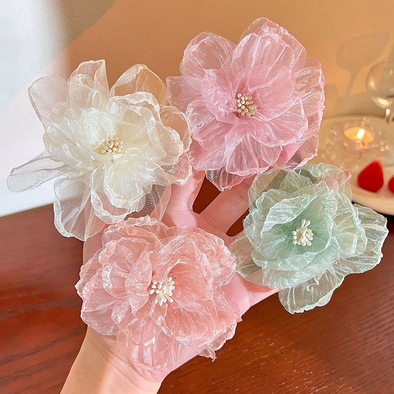 Camellia Artifical ดอกไม ้ หัว DIY ดอกไม ้ คลิปผม Hairpin ชุดเจ ้ าสาวอุปกรณ ์ เสริมผมดอกไม ้ ปลอม Organza ชีฟอง ้