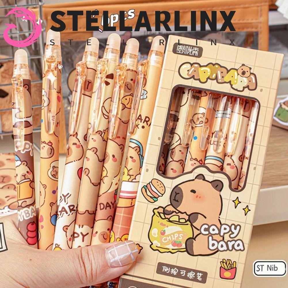 Stellarlinx 6PCS ปากกาเขียนน่ารัก, Kawaii การ์ตูน Capybara Erasable ปากกา, Quick-Drying Blue Ink ความงาม 0.5 มม.ปากกาเจลนักเรียน