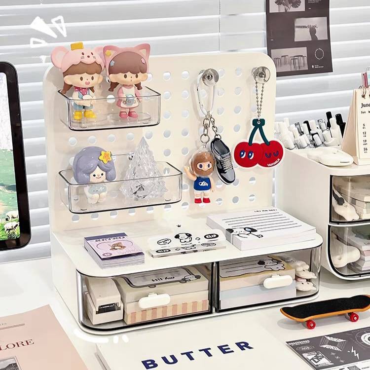 ชั้นเก็บของบนโต๊ะ🍒มีผนังแขวน + ช่องใส่ 2 ช่อง🍒จัดระเบียบโต๊ะทำงาน โต๊ะเครื่องแป้ง ใส่ของอเนกประสงค์ สินค้าพร้อมส่ง