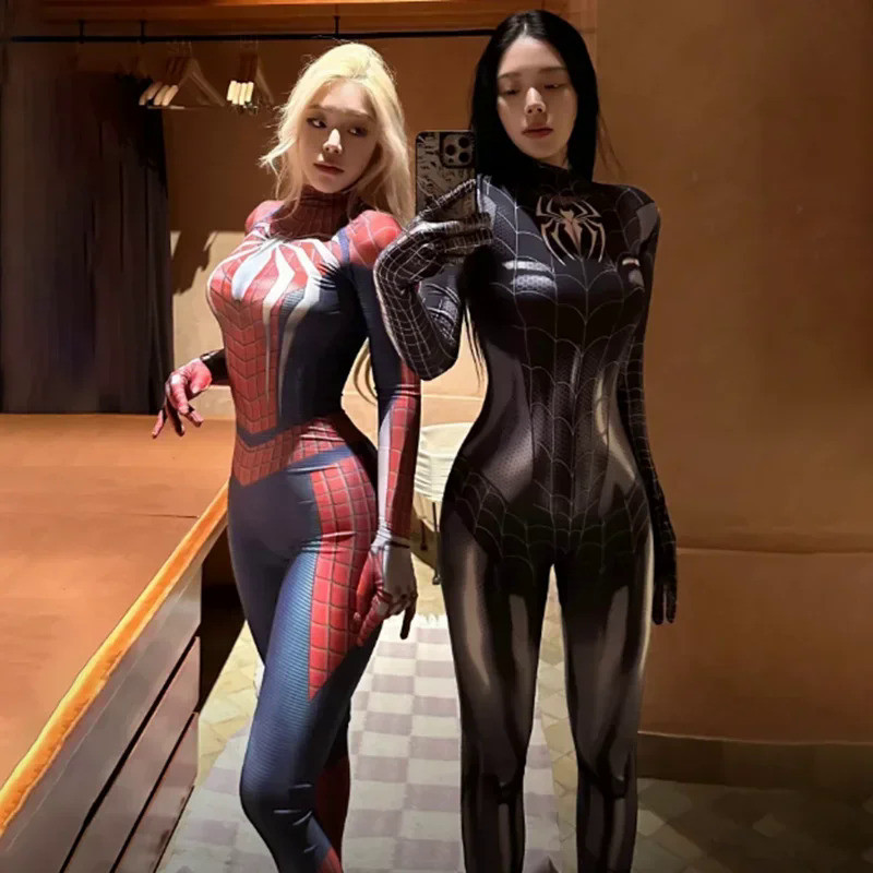 Spiderman Cosplay Sexy Zentai Bodysuit for Women Adult Jumpsuit Black Spider Man Cosplay Costume Hal