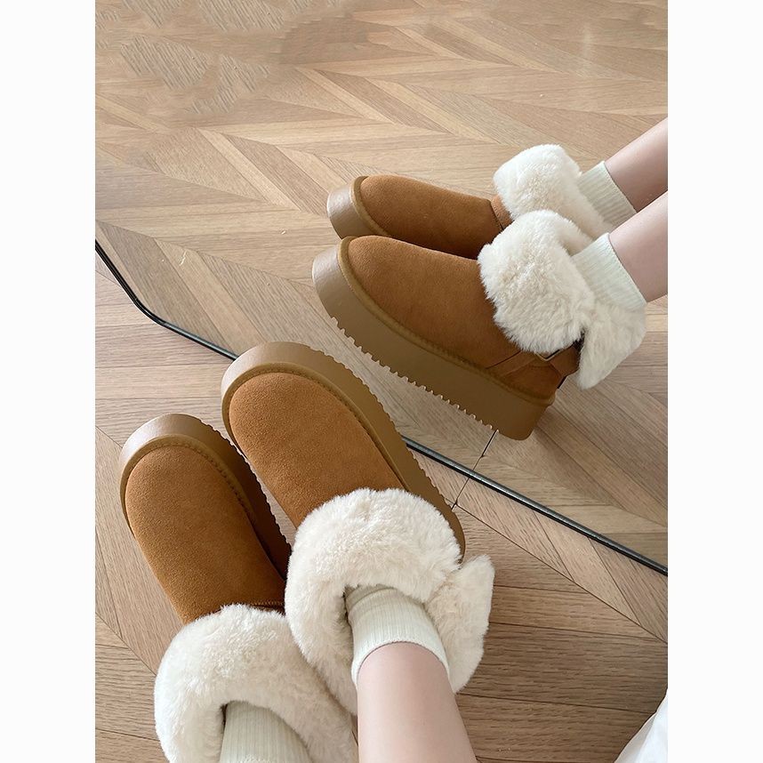 รองเท้าผ้าฝ้าย Furry รองเท้าแตะตัวอักษรเวอร์ชั่นเกาหลี Warm Thick-Soled