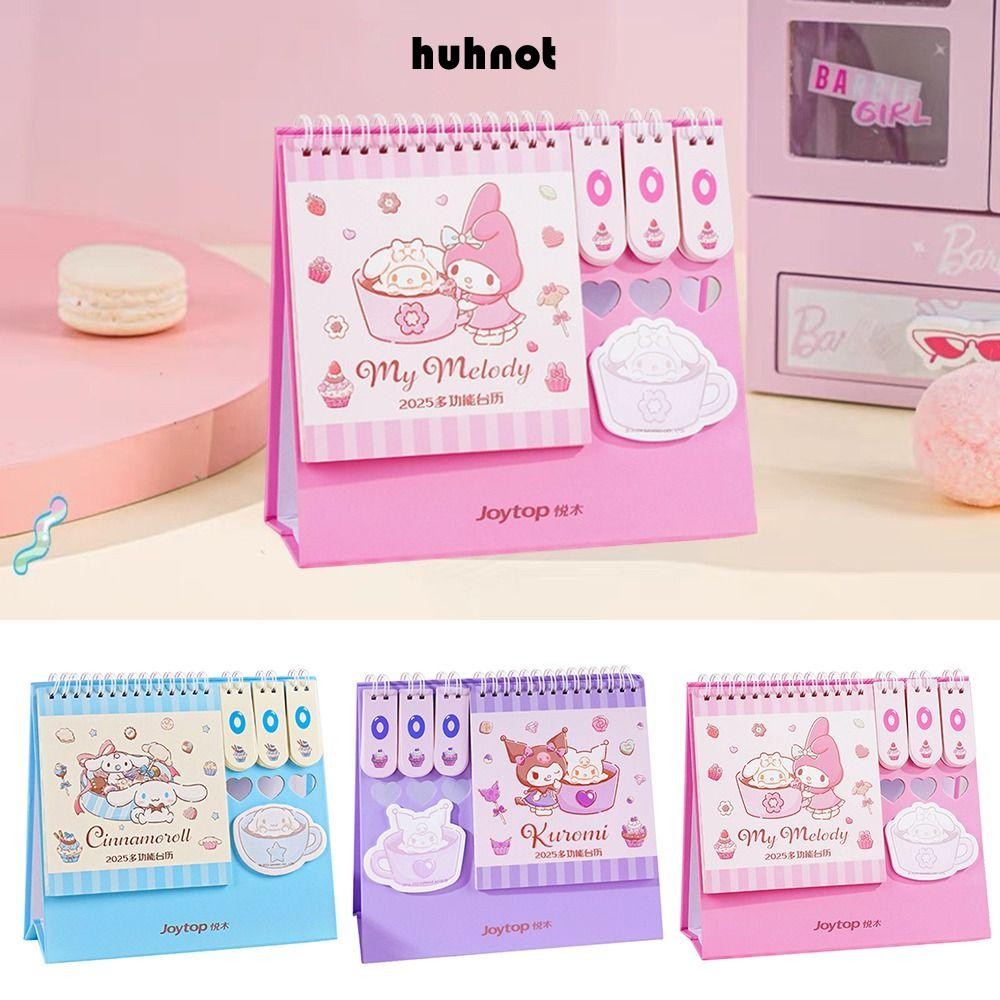 Huhnot 2025 ปฏิทิน, กระดาษ Sanrio Wall Calendar, ของขวัญเครื่องประดับหน้าแรก My Melody Kuromi Desktop Calendar
