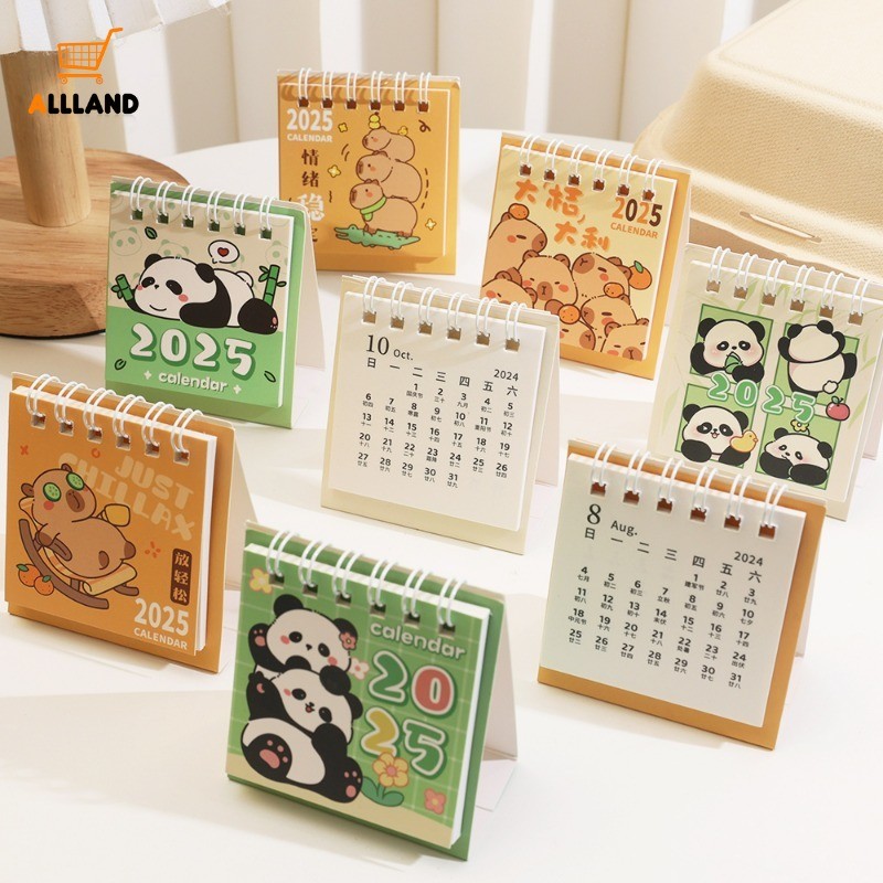 2025 ปฏิทินตั้งโต๊ะการ์ตูนมินิ-ปฏิทินพกพาแพนด้า คาปิบาระ น่ารัก - จัดการเวลาเดสก์ท็อปตกแต่ง