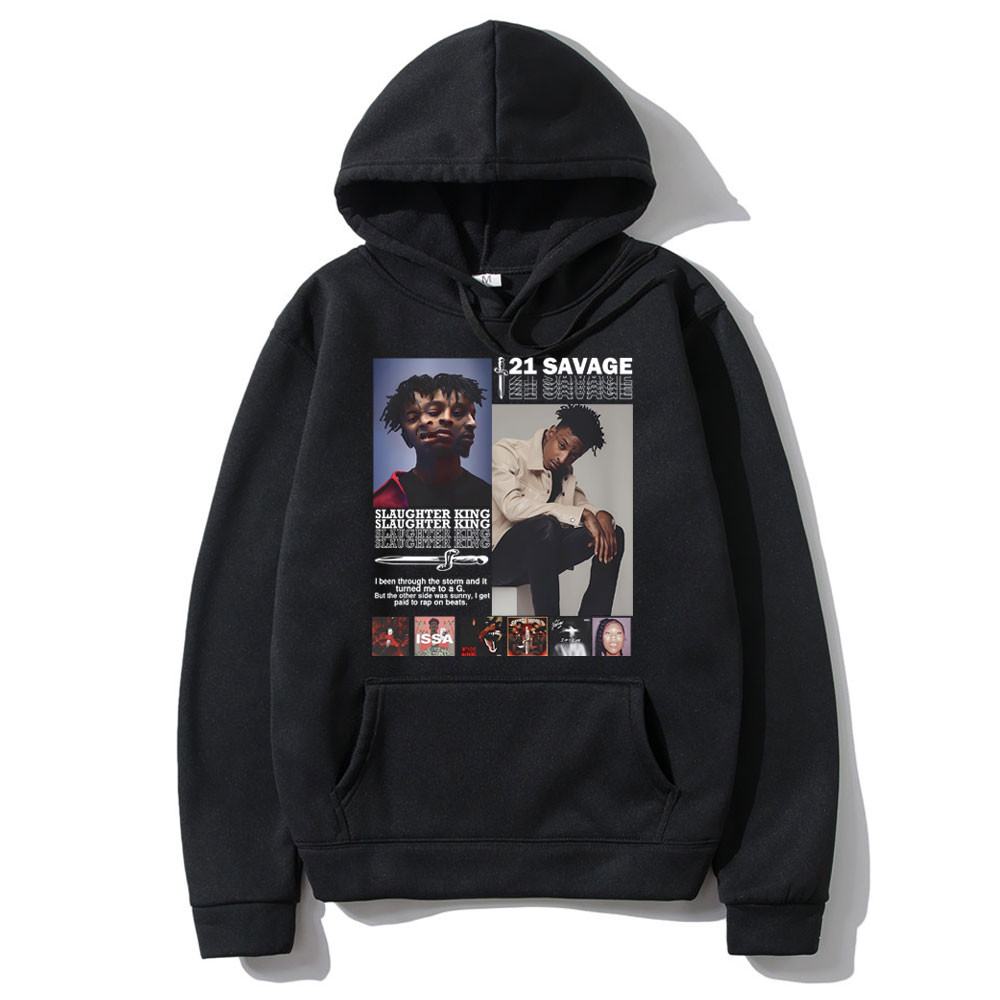 เสื้อฮู้ดวินเทจฮิปฮอปแร็ปเปอร์ 21 Savage อัลบั้ม Slaughter King สำหรับผู้ชาย เสื้อสเวตเตอร์วินเทจ
