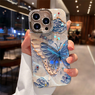 หรูหราเลเซอร์ Rose ผีเสื้อเคสโทรศัพท์สําหรับ IPhone 16 Pro Max 11 12 13 14 15 Pro Max 15 16 Plus ปลอกนุ่มกล้องฝาครอบป้องกัน