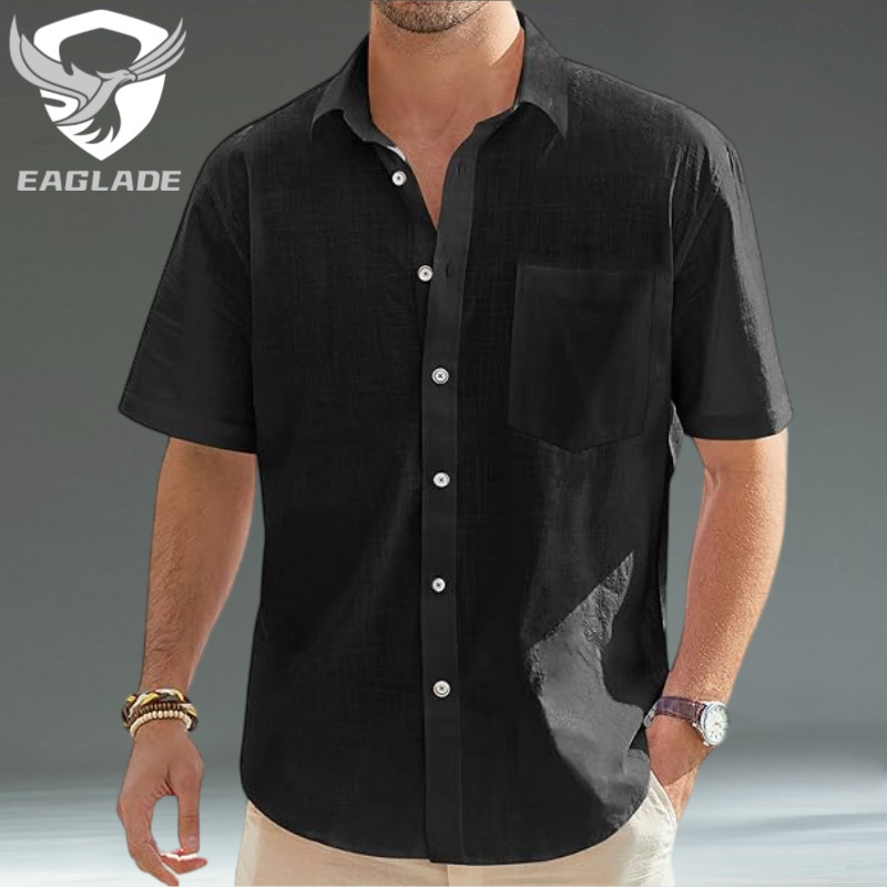 Eaglade เสื้อเชิ้ตลําลองสําหรับผู้ชายแขนสั้นกอล์ฟสําหรับผู้ชายผู้ชาย 8826 สีดํา D04