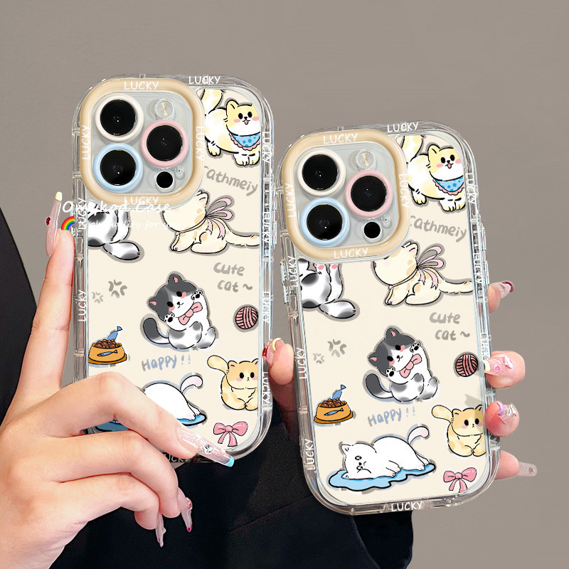 SAMSUNG สําหรับsamsung A05 A05S A15 A14 A13 A12 A55 A54 A51 A35 A34 A32 A25 A24 A03 A02S INSสไตล์น่ารักและน่าสนใจแมวน้อยการ์ตูนมีความสุขข้อความกระจกเคสโทรศัพท์ป้องกันการตก