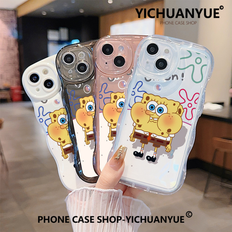SpongeBob น่ารักใบหน้าใหญ่รูปแบบการ์ตูนกันกระแทกกรณีโทรศัพท์สำหรับ IPHONE 15 14 13 PRO MAX 6 7 8 X/XS MAX/XR 11 12 PLUS