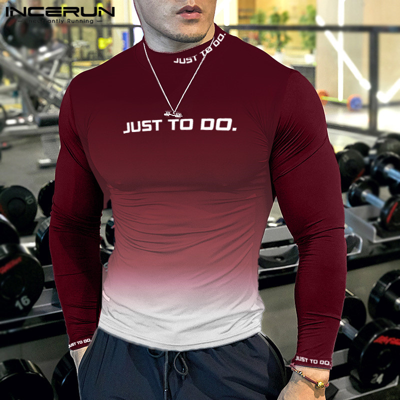 ไม่แน่นอน ผู้ชายวินเทจทุกวันสบายๆข้อความการออกแบบไล่ระดับสีแขนยาวเสื้อยืด