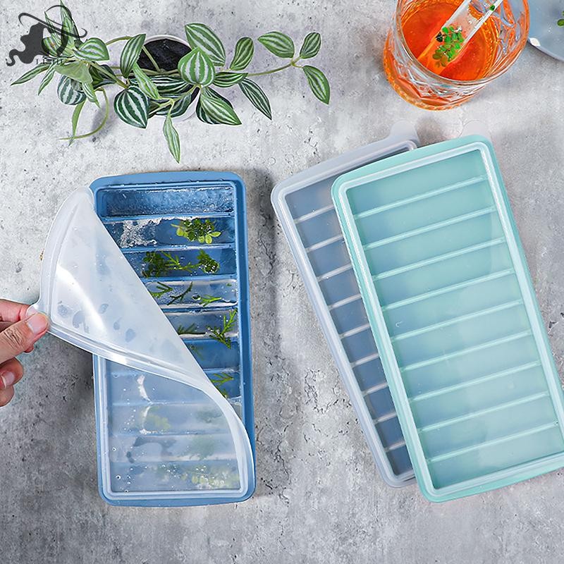 LISHU 10 กริด Stick Shape ถาดน้ําแข็งพร้อมฝาปิด Non-Stick กระบอกซิลิโคนถาดแม่พิมพ์ DIY Jelly ช็อกโกแลต Mould th
