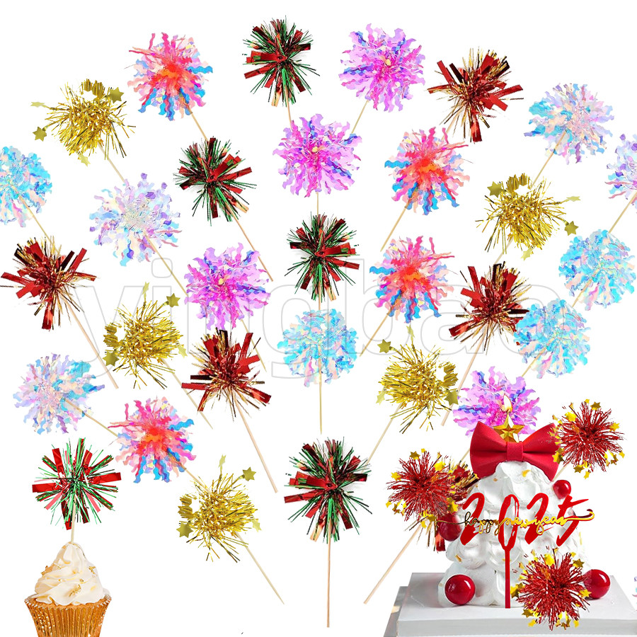 50 ชิ้น Firework Cupcake Toppers Firework Party Picks อาหารผลไม้ไม้จิ้มฟันวันหยุดเค้ก Topper ตกแต่ง Picks สําหรับคริสต์มาสปีใหม่ตกแต่งเค้กปาร์ตี้
