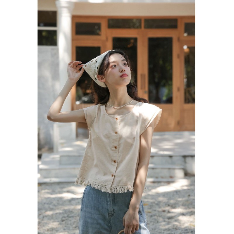Micki~วินเทจ สีทึบ แขนสั้น เสื้อเชิ้ต ความเรียบง่าย สันทนาการ แฟชั่น