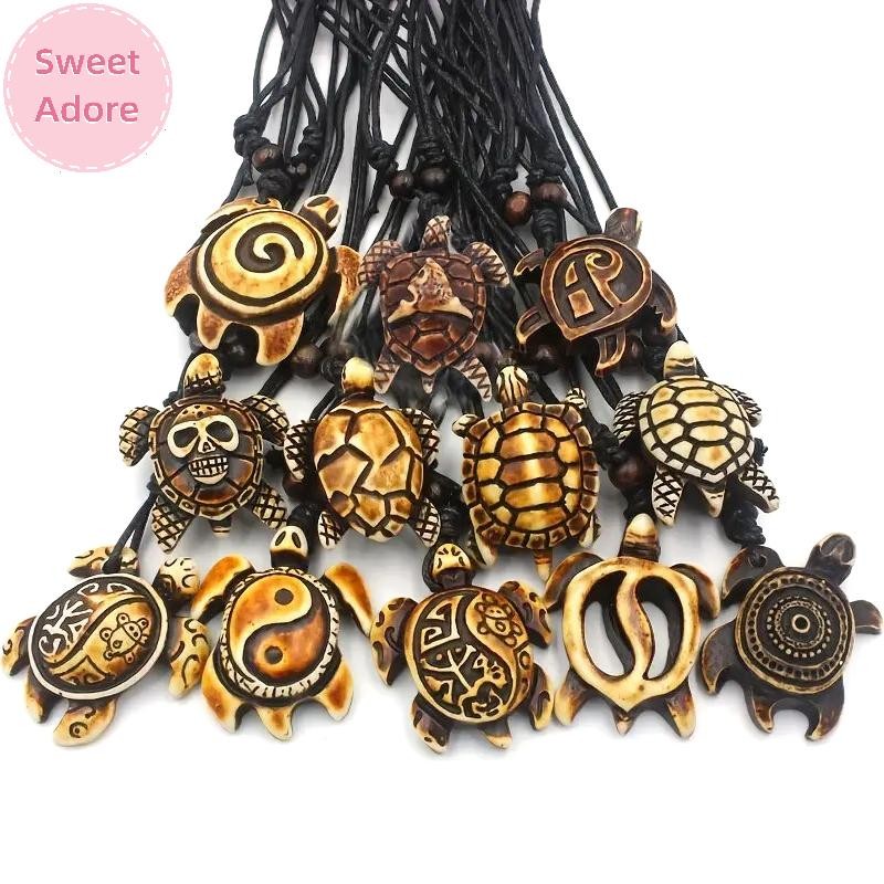 Sweetadore สร้อยคอจี้เต่าทะเลแกะสลักของผู้ชาย เครื่องประดับเต่าวินเทจ สร้อยคอคู่ TH