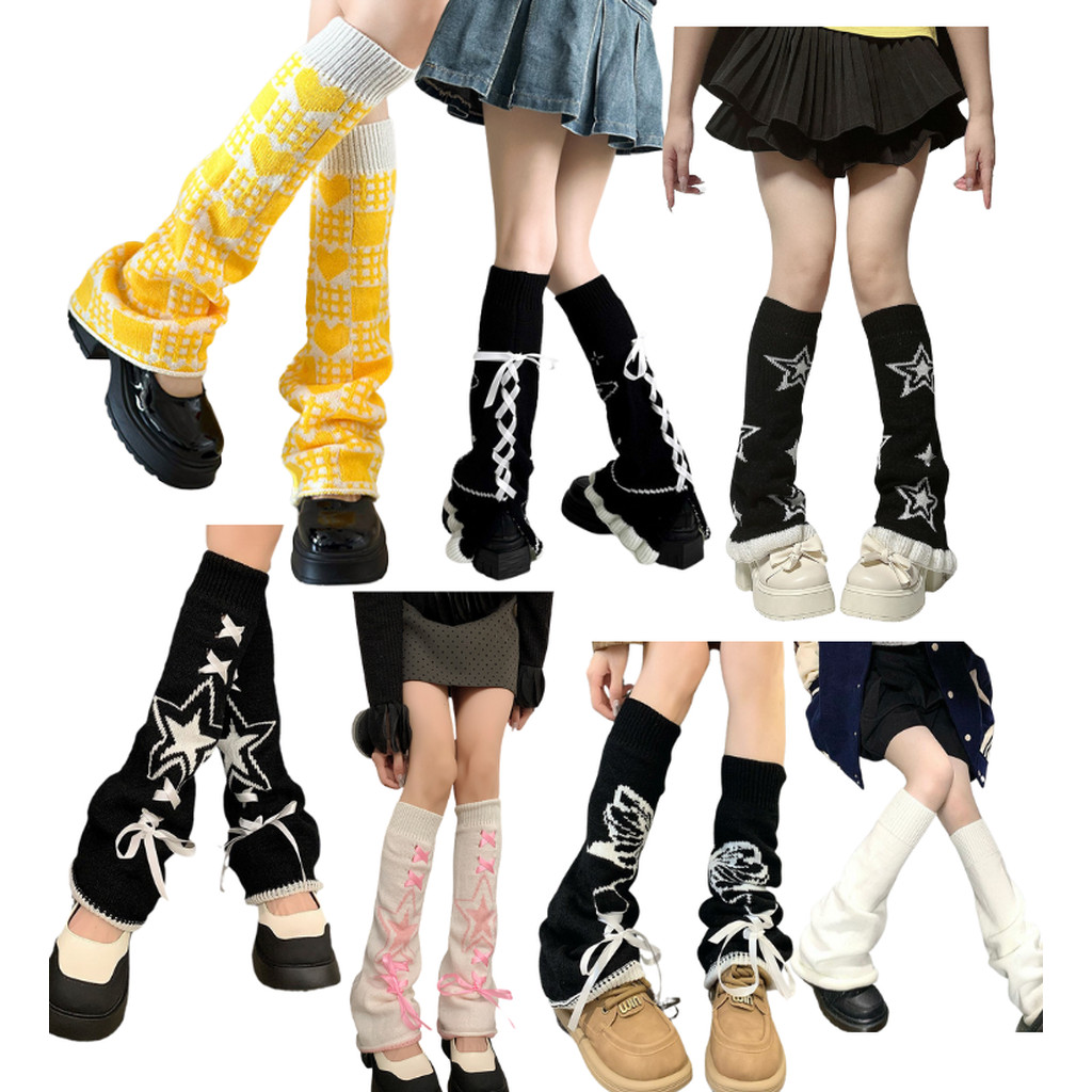 ถุงเท้า Y2K แบบยาว ปลอกขา สไตล์เกาหลีแบบไม่สวมเท้า ใส่แบบยาวหรือแบบย่น เด็กโต - ผู้ใหญ่