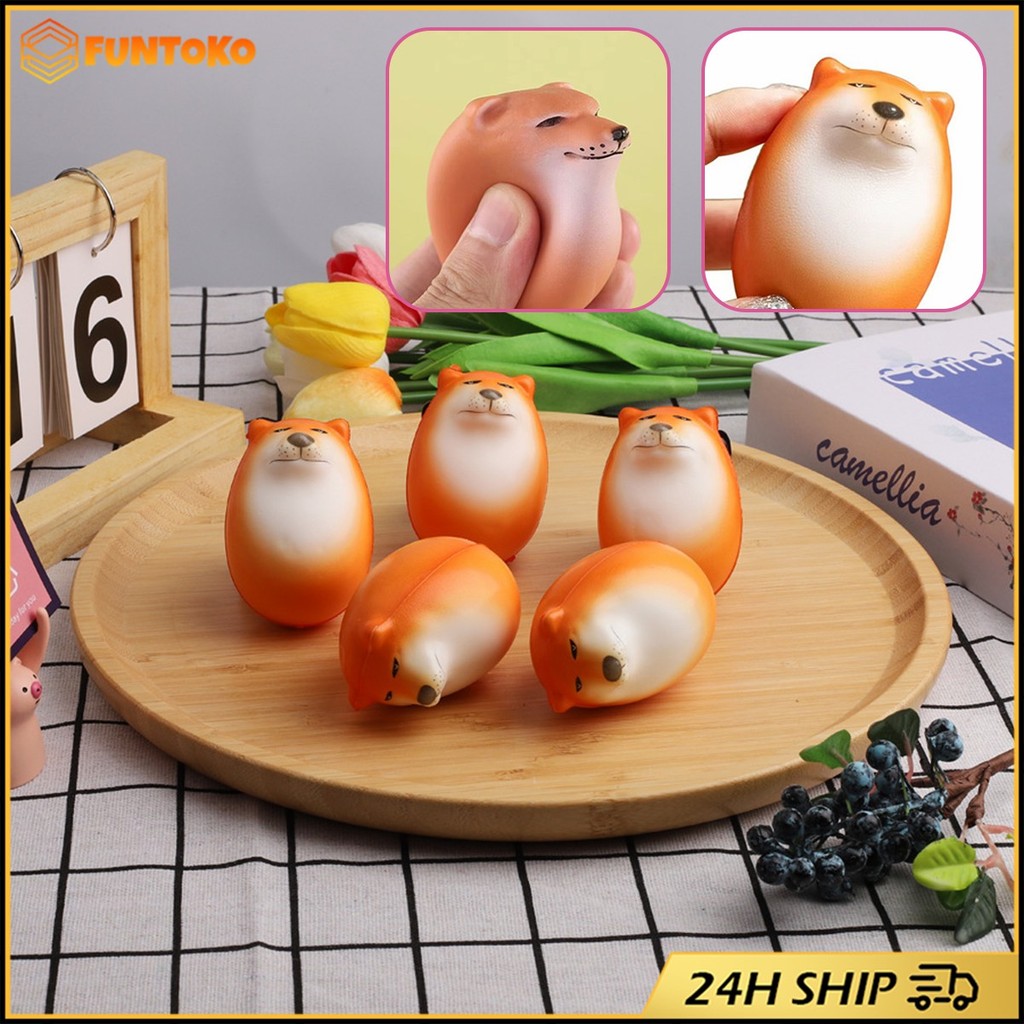 สินค้ามีคุณภาพ ของเล่นบีบอัดตุ๊กตาสุนัขชิบะ 7ซม.ไข่ตลก แบบเด้งกลับ บรรเทาความเครียด