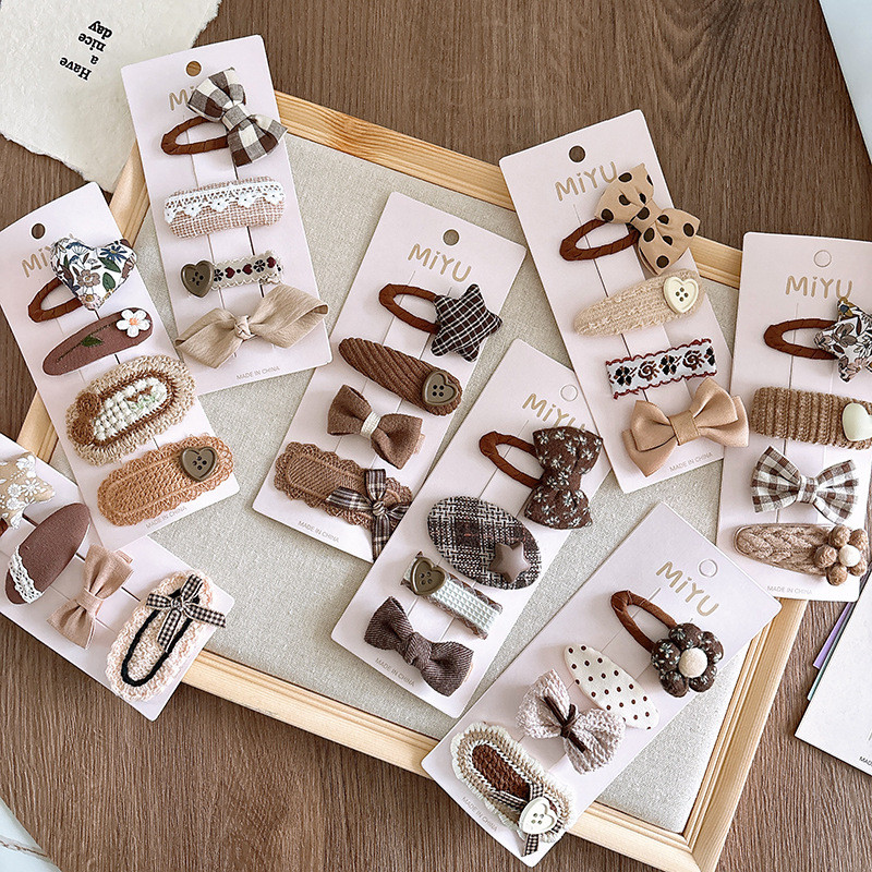 4ชิ้น/เซ็ตกาแฟโบว์กิ๊บสาวเรียบคลิปผม