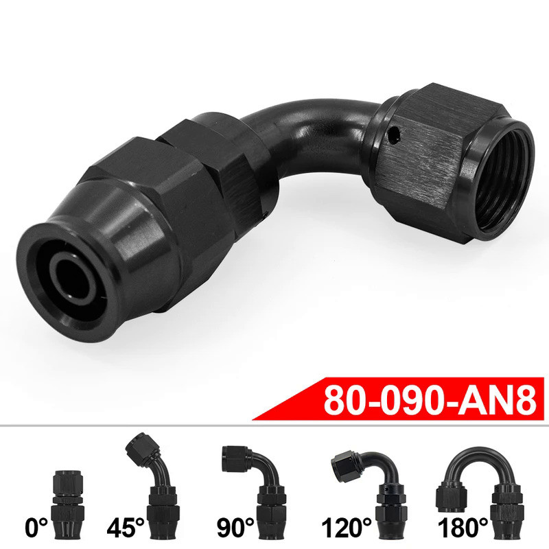QR จัดส่งฟรี PTEF AN6 AN8ตรง0 45 90 120 180องศา Reusable หมุน PTFE ท่อข้อต่อ