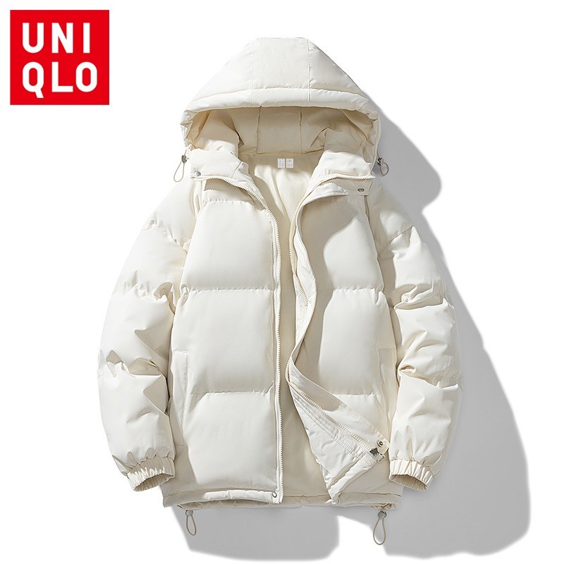 UNIQLO ยูนิโคล่ เสื้อแจ็คเก็ตหนามีฮู้ดสําหรับผู้หญิงในฤดูกาลตะวันออกเสื้อแจ็คเก็ตผ้าฝ้ายที่อบอุ่นเสื้อแจ็คเก็ตสีทึบสบายๆ