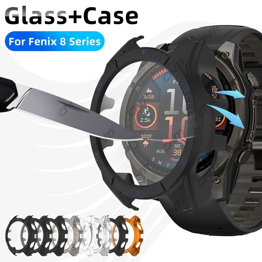 แก้ว + กรณีเข้ากันได้สําหรับ Garmin Fenix 8 43 มม.47 มม.51 มม.AMOLED SOLAR Glass Screen Protector Hard PC ป้องกันกันชนสําหรับ Fenix 8 อุปกรณ์เสริม