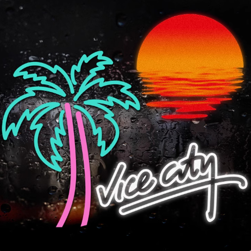 Gtas Vice City สติกเกอร์ Sunset Neon Light Coconut Tree ไวนิลรถบรรทุกหน้าต่าง Decal