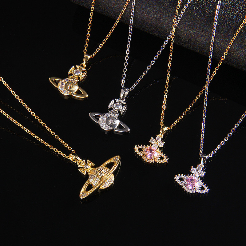 Retro All-Match ดาวเสาร์จี้ฝังZirconสร้อยคอNiche Design All-Matchเครื่องประดับClavicle Chain Who