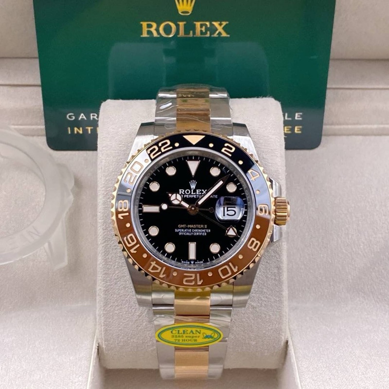 (สินค้าพร้อมส่ง) นาฬิกาข้อมือ Rolex GMT Top Swiss โรงงาน: Clean  Factory V2 Cal 3285 ใส่สลับ