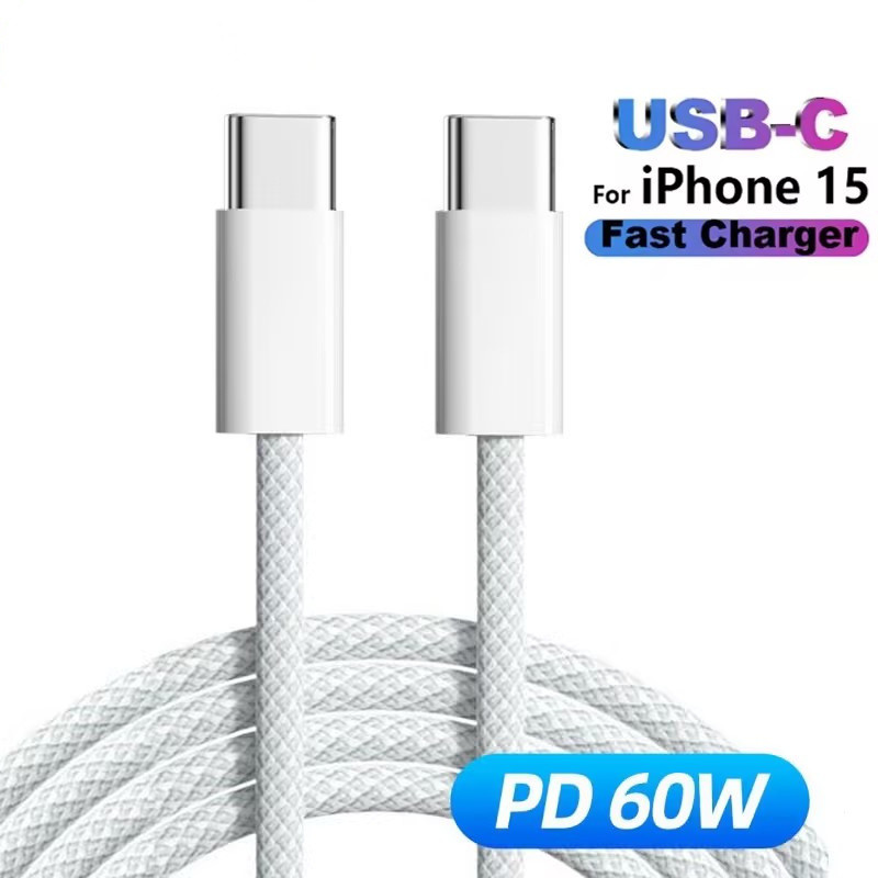1m PD 60W ประเภท C ถึง Type C สําหรับ i-Phone 15 Pro Max 16/i (Pad USB C สายชาร์จเร็วสําหรับ 15/16 P