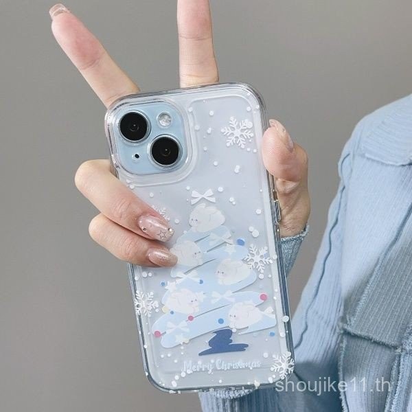 เคสมือถือลายกระต่ายต้นคริสต์มาสสำหรับ iphone14pro/13/12/iphone15christmas 8 /xs/ 8P/11เคสนิ่มใสสำหรับ iPhone 16, 11, 12, 13, 14, 15PROMAX, 7plus, 8PLUS, 11pro, 13pro, X, XR, XS MAX สุดเก๋ bjoo
