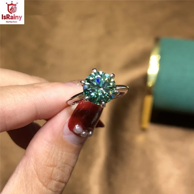 สีเขียว Moissanite แหวน GRA ใบรับรองเพชร S925 เงิน 1CT แหวนผู้หญิงของขวัญวันเกิดเครื่องประดับ