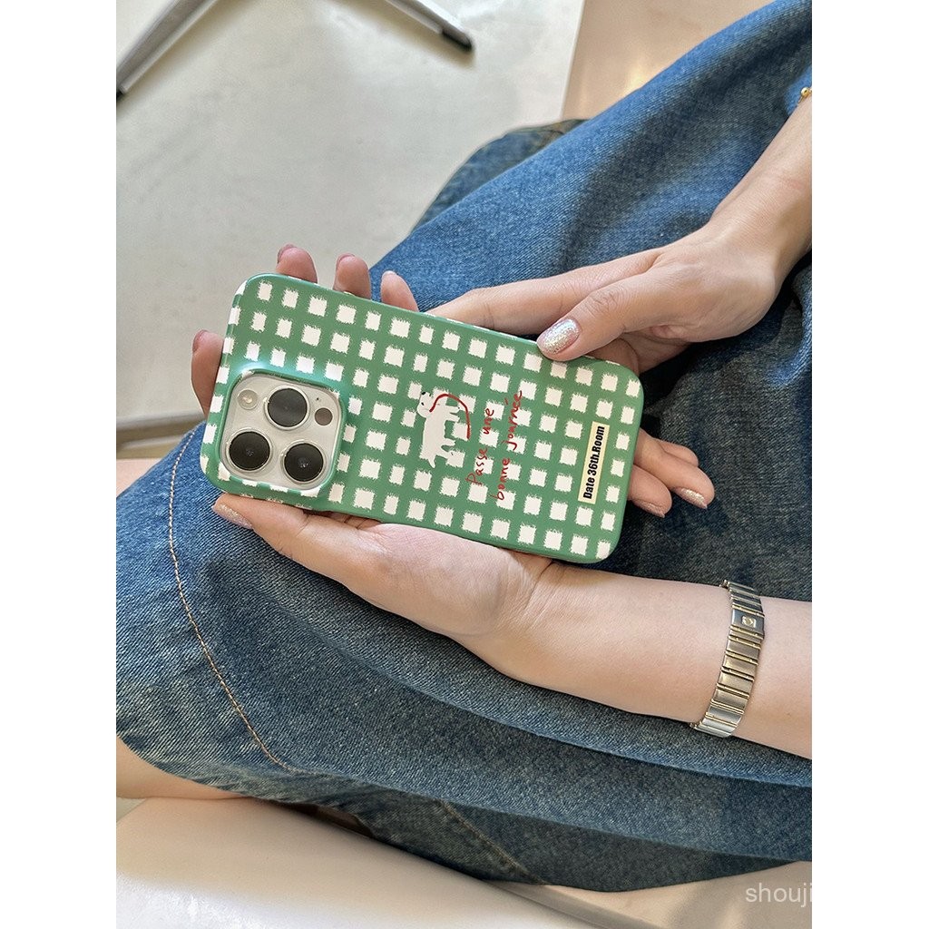 INS สีเขียวลายสก๊อตดิจิตอลเคสนิ่มสำหรับ Apple 15pro/14pro สำหรับ iPhone 11 12 13 14 15 Pro Max PLUS 11pro 13pro x XR XS MAX 7 8 PLUS se2020 8nv0
