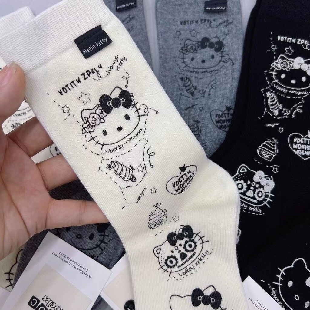 ฤดูใบไม้ร่วงฤดูหนาวแฟชั่นสไตล์ใหม่หวานน่ารักการ์ตูน Hello Kitty All-Match Breathable อินเทรนด์ Niche สบายกลาง @-