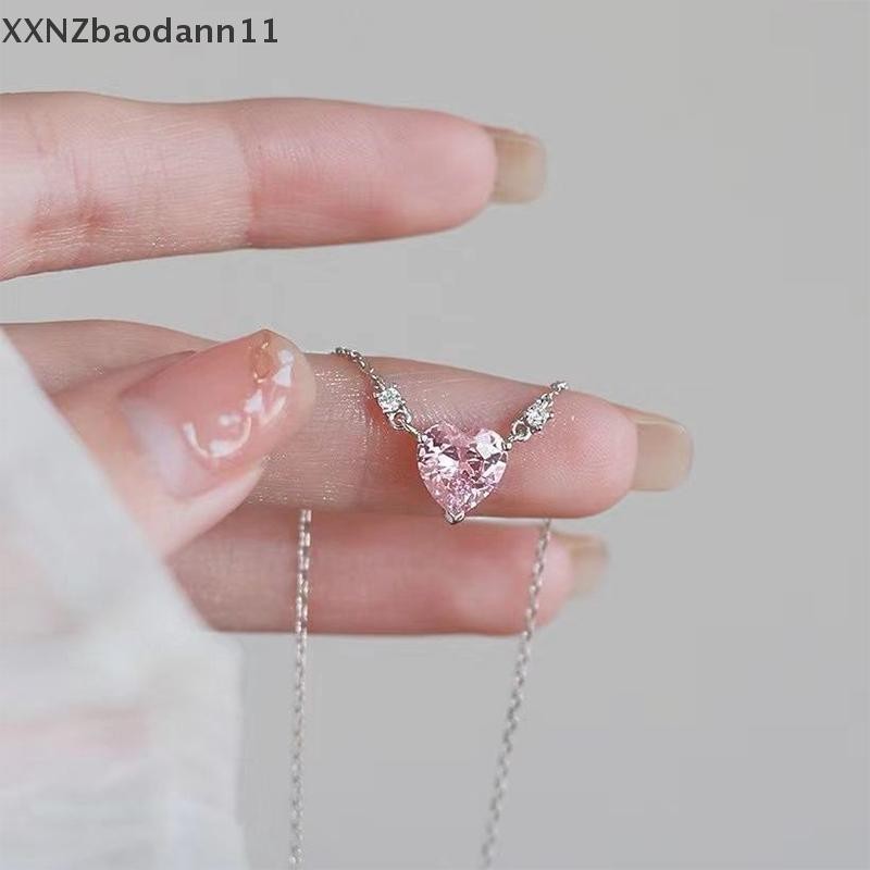 Xnz คริสตัลเงาเพทายสีชมพูหัวใจสร้อยคอจี้สําหรับผู้หญิงสาวพรรคเสน่ห์แฟชั่นเครื่องประดับสร้อยคอไหปลาร้าโซ่ของขวัญ MHF