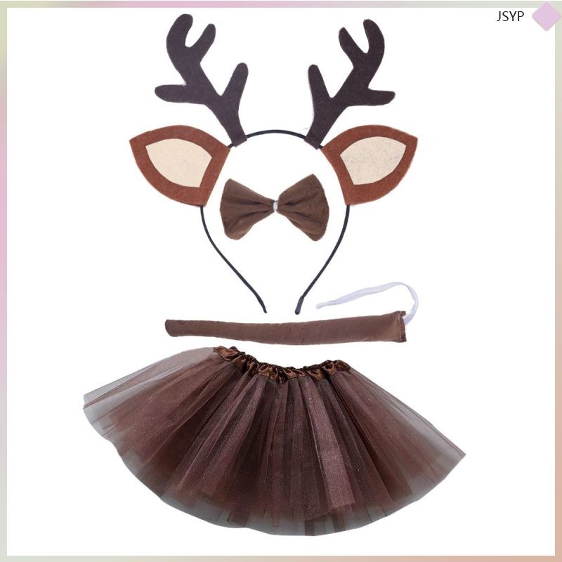 1เซ็ตกวางแถบคาดศีรษะหางตูกระโปรง Bowtie Reindeer เครื่องแต่งกายชุดหาง Accesories Antler แถบคาดศีรษะสําหรับสาวผู้หญิงฮาโลวีนแต่งตัวคอสเพลย์ Party