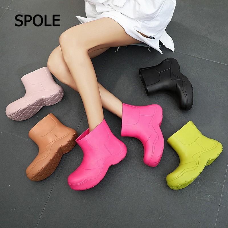 SPOLE Super Comfortable Water Anti-Slip รองเท้าบูทกันฝน Size36-41 รองเท้ากันน้ําแฟชั่นผู้หญิงสไตล์เกาหลีรองเท้ากันฝนสั้น Ai 8015
