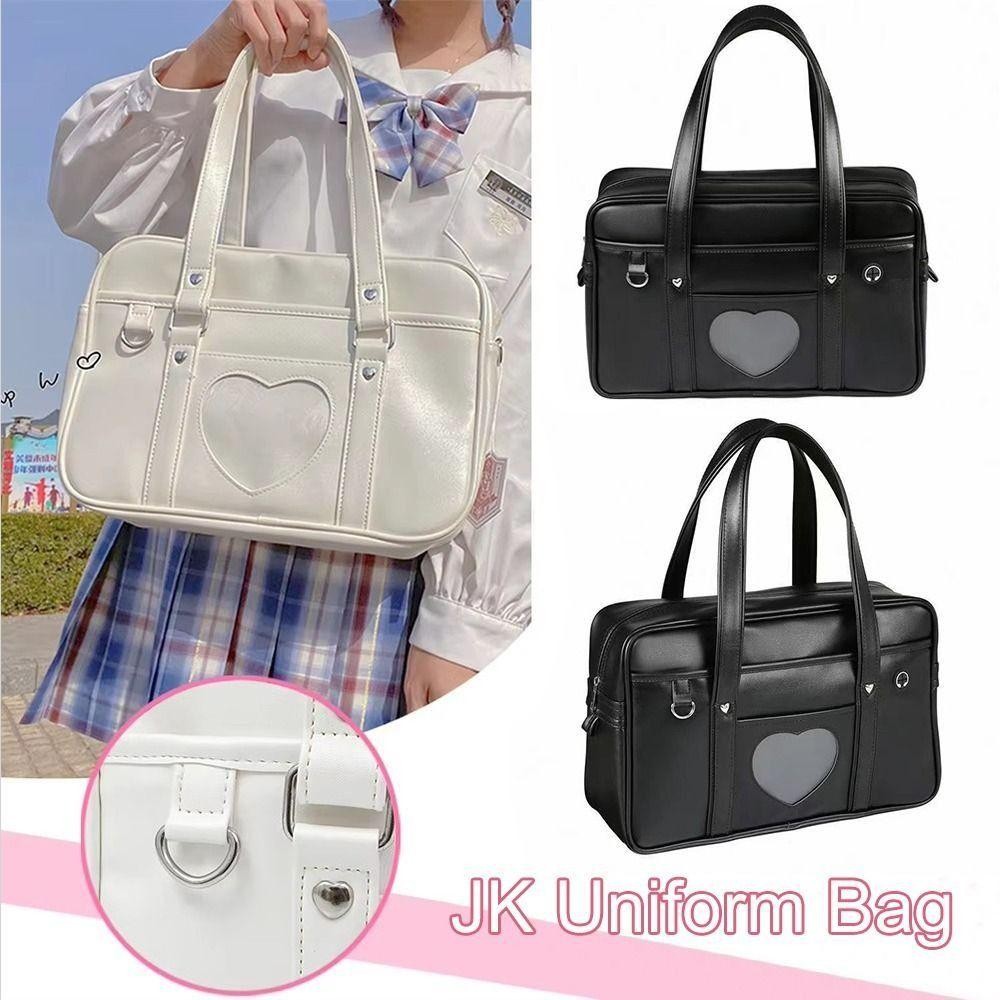 Wellnessspot นักเรียน Tote กระเป๋า, PU หนัง Lolita Heart JK กระเป๋า, แฟชั่นอะนิเมะญี่ปุ่นสีดําสีขาว Junior High School กระเป๋าถือหญิง
