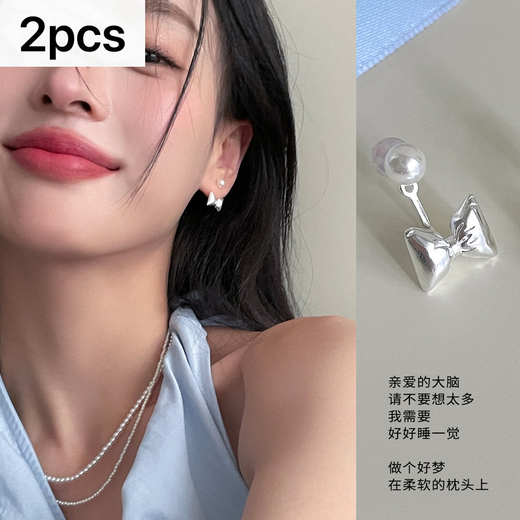 ต่างหูมุกออกแบบเฉพาะต่างหูเข็มเงิน 2024 สไตล์ใหม่ร้อนขายต่างหูโบว์เงินผู้หญิง