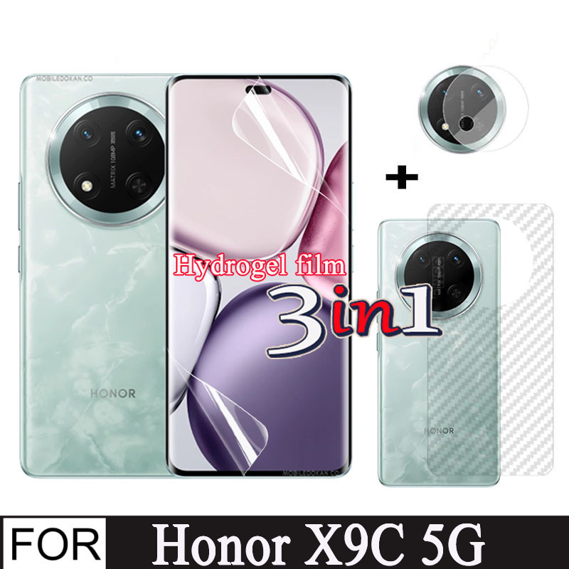 Honor X9C Fullโปร่งใสHydrogel Softฟิล์มป้องกันหน้าจอสําหรับHonor X9B X9a 3 in 1 Full Coverageฟิล์มแก้ว + เลนส์กล้องกระจกProtector
