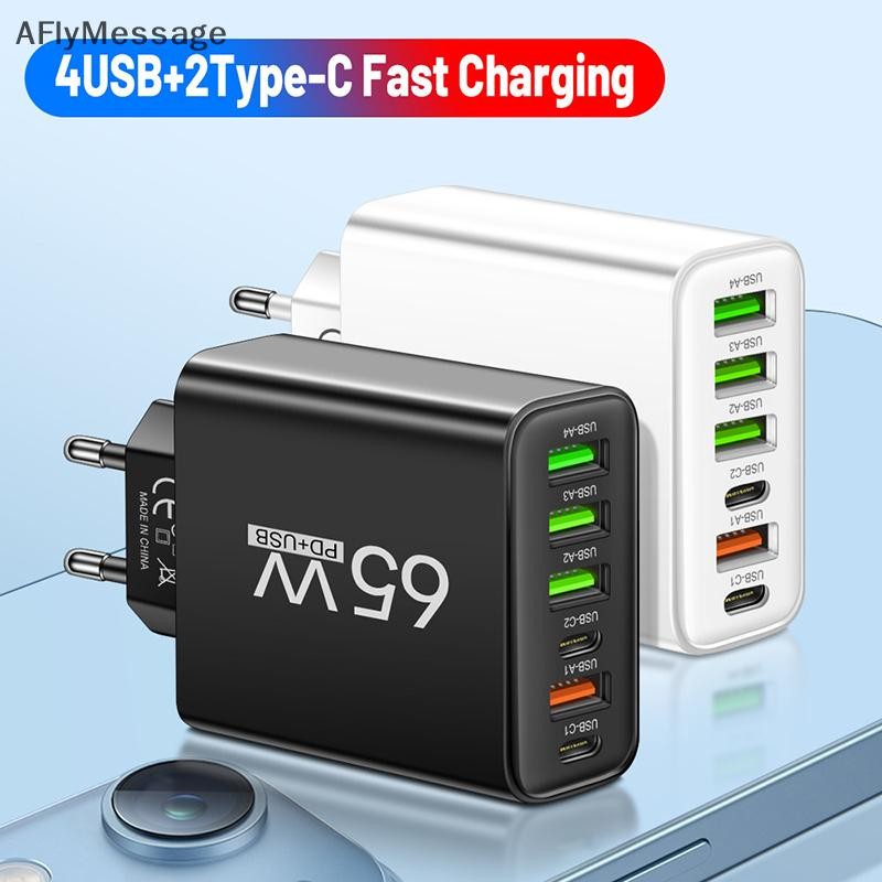 Afl 65W 5 พอร์ต Type-C USB ชาร์จโทรศัพท์ USB-C PD Fast Charging Power Adapter สําหรับ Iphone โทรศัพท์ Android แท็บเล็ตสําหรับ Samsung Xiaomi TH