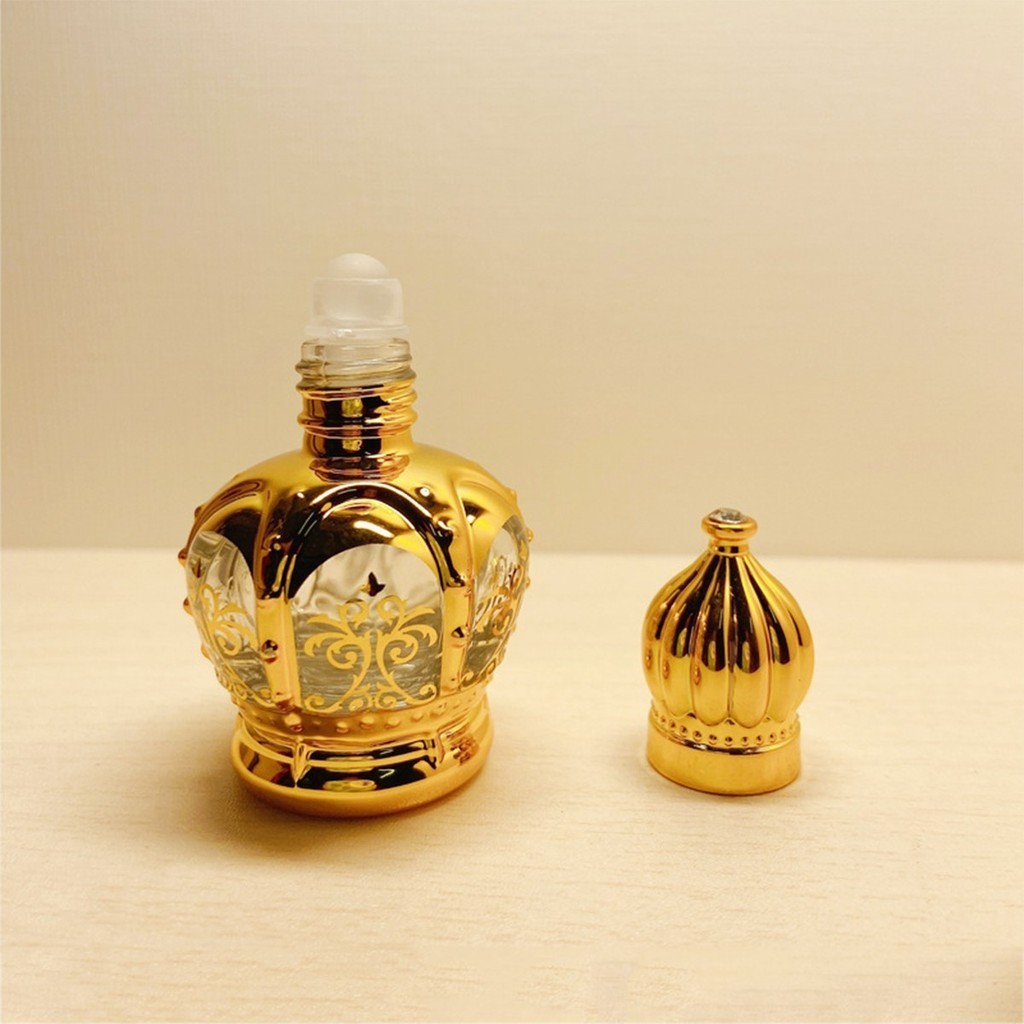 สินค้ามีคุณภาพ 15Ml.ขวดน้ำมันหอมระเหยแบบแก้ว พร้อมลูกกลิ้ง รูปมงกุฎ สีทอง มีรสนิยม
