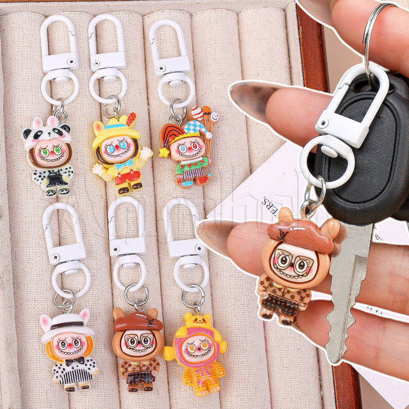 น่ารัก Labubu พวงกุญแจเรซิ่น - Monsters Bunny Key Chain - กระเป๋ากุญแจรถตกแต่ง - การ์ตูน Labubu ตุ๊กตาพวงกุญแจ - พวงกุญแจแขวนเครื่องประดับ - ประณีตอะนิเมะจี้