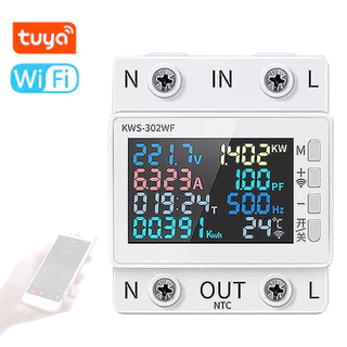 Tuya WiFi 8in1 Power Meter หน้าจอสี 2P Multi-function AC Energy Meter Mobilephone Remotely APP ควบคุม 170-270V/63A แรงดันไฟฟ้าและ Current Meter Standard Rail ติดตั้ง