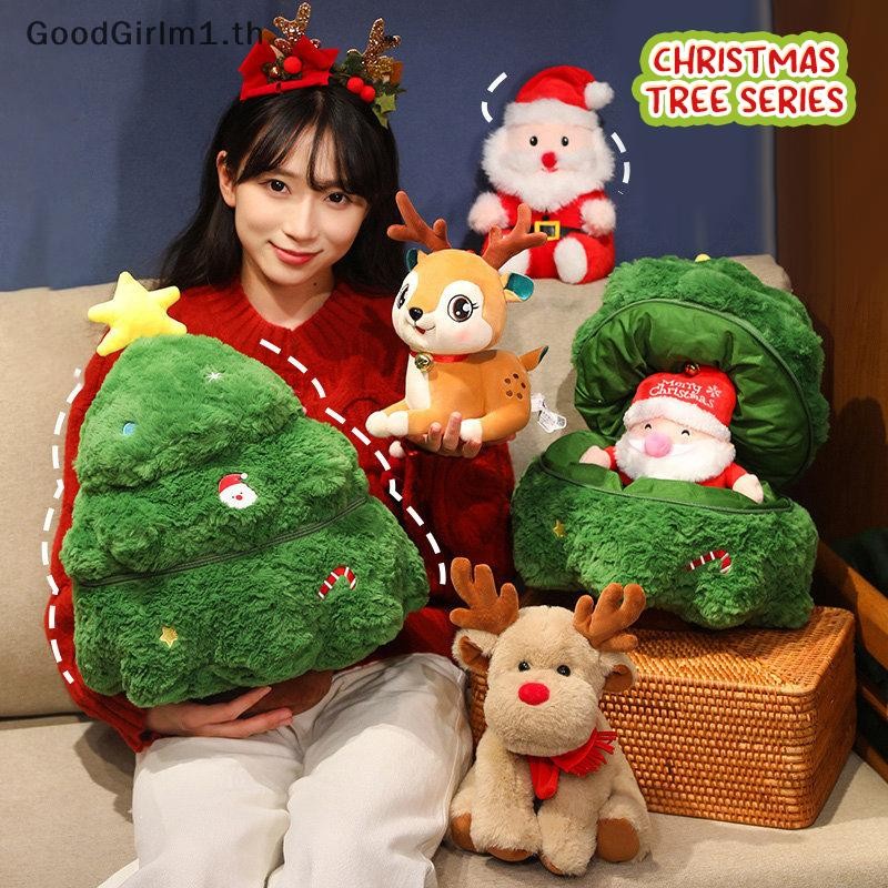 Goodgirlm1 การ์ตูนน่ารัก Santa Claus Elk Deer Plushโยนหมอนรูปตลกโซฟาตกแต่งตุ๊กตาต้นคริสต์มาสตุ๊กตาคริสต์มาสของขวัญ TH
