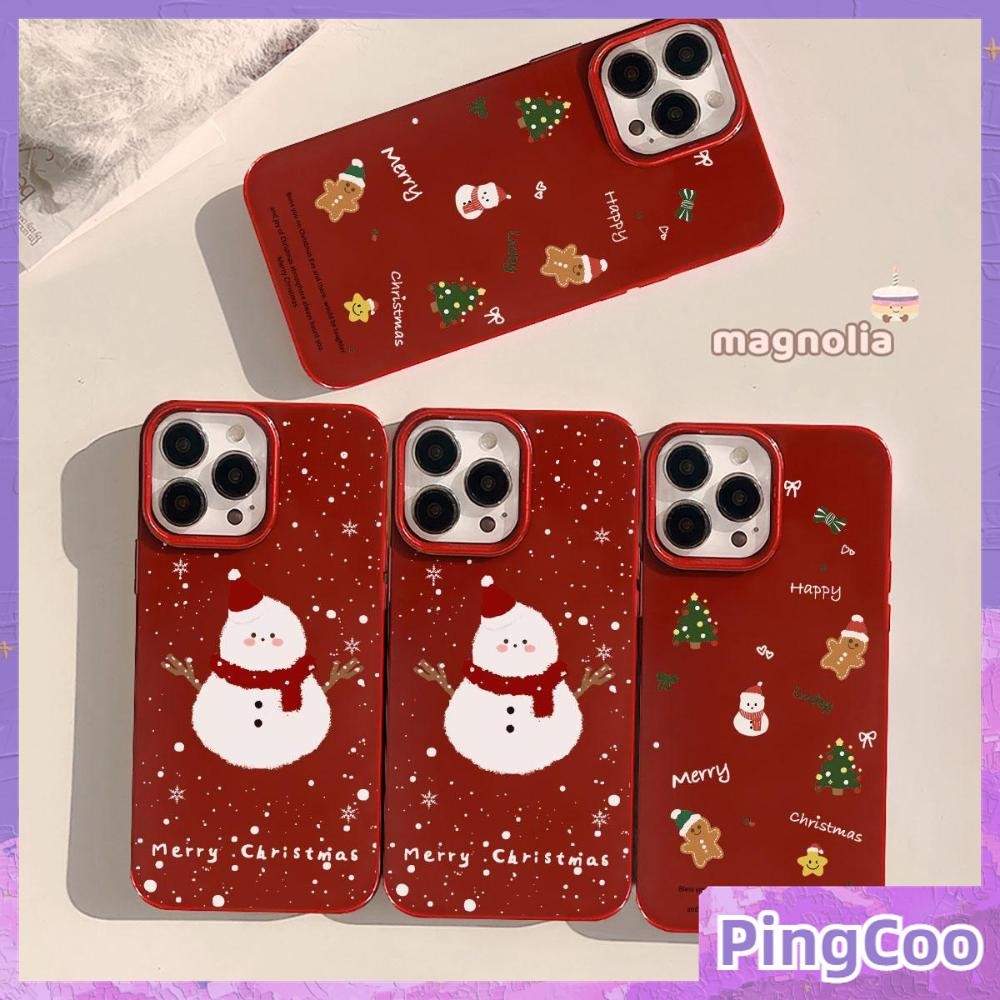 Pingcoo - สำหรับ iPhone 16 Pro max เคส iPhone สีแดง เคส TPU นิ่มเคลือบเงา สัตว์คริสต์มาสน่ารัก ตุ๊กตาหิมะคริสต์มาสน่ารัก เข้ากันได้กับ iPhone15 14 13 12 Pro Max 11 XR XS Max 7 8Plus