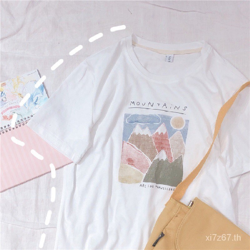 เสื้อยืดแขนสั้นลายการ์ตูนมือวาดเสื้อผ้าฤดูร้อนผู้หญิงสไตล์เกาหลีแบบใหม่เสื้อผ้านักเรียนหลวมเสื้อผ้าผู้หญิง