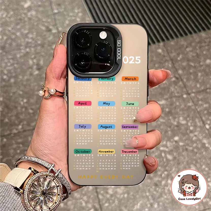 ส่งจากไทย Ins ระบบสีดํา ปฏิทิน เคส IPhone 16 11 15 14 13 Pro Max XR 13 12 Pro 7 8Plus SE X Xs Max Anti-fall Hard Case